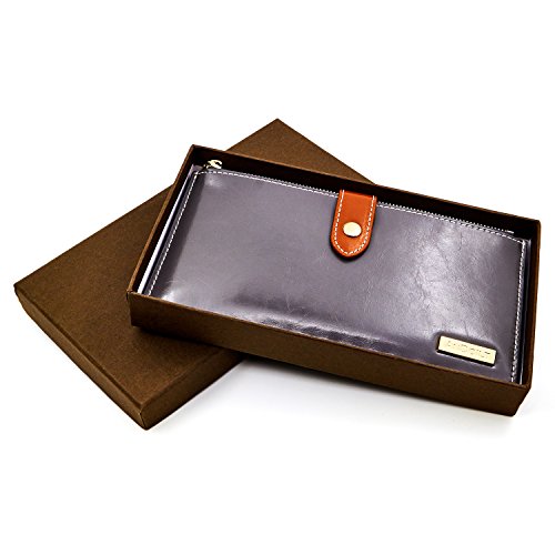 Image of ANDOILT Women's Genuine Leather Wallet RFID Blocking Credit Card Holder Zipper Purse Cell Phone Handbag