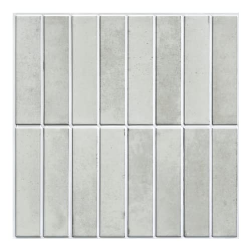 Commomy 3D Peel And Stick Wall Tile Peel And Stick Tile Backsplash, 11.8"X11.8" Vintage Linear Mosaic Matt Gray Peel Stick Backsplash Interior Wall Decor (Retro Design) #TOP1