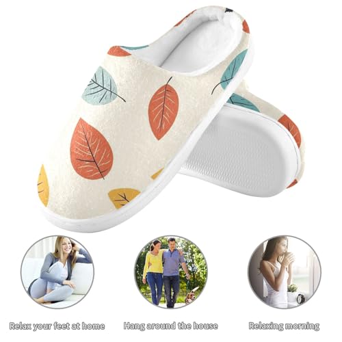 JUNZAN Fall Colorful Leaf Womens Cotton Slippers Wide Memory Foam House Shoes for Bedroom Christmas Presents 6-73