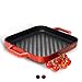 Produktbild ProCook - quadratische Grillpfanne aus Gusseisen - emailliert - Induktion -Gusseisenpfanne - mit zwei Griffen - 26 cm - Rot