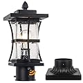 Dusk to Dawn Outdoor Post Light Fixture with Pier Mount Base - Black Outdoor Pole Lighting, Waterproof Pillar Lantern, Modern Outside Column with Seeded Glass for Pathway, Garden, Patio, Anti-Rust