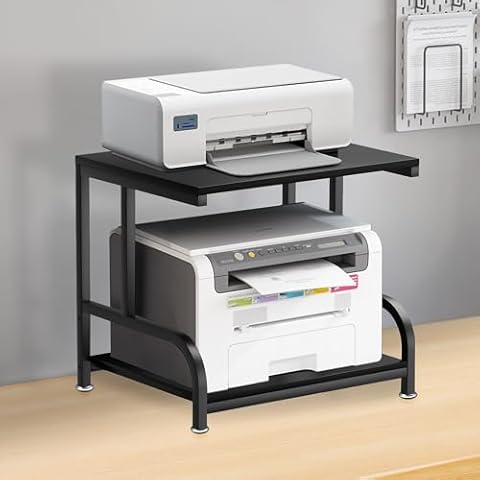 2-Tier Printer Desk Stand, Desktop Printer Stand, Printer Stand for Desk, Printer Shelf Desk Organization for Home,Office Desktop Printer,3D Printer,Fax Machine,Scanner,17.3”D x 11.8”W x 15.7”H, Black Cover