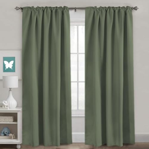Image of H.VERSAILTEX Back Tab Dark Green Curtains 90 Inch Long for Living Room, Rod Pocket Room Darkening Thermal Insulated Blackout Curtains, 52 x 90 Inch, Bronze Green, 2 Panels