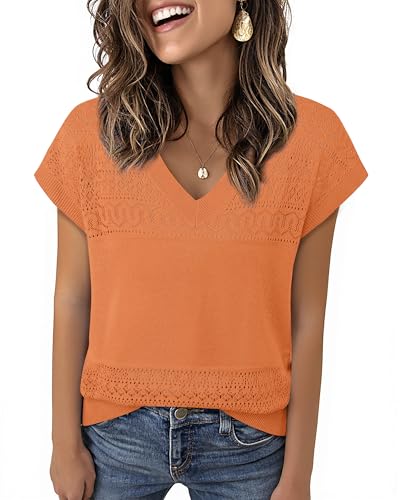 Messic Womens V Neck Sweater Vest Cap Sleeve Casual Lightweight Knit Pullover Tops2