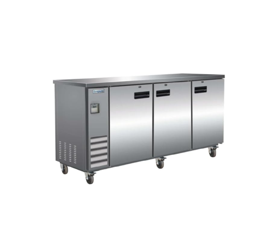 EMPURA 73" Back Bar Cooler Cabinet with Three-Swing Solid Doors | Commercial Refrigerator Fridge for Beverage Beer Soda | 20.8 Cu. Ft. | 73"W x 24.5"D x 41.75"H, Stainless Steel Exterior Finish, 115V