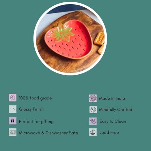 Image of WEAVING HOMES OG Strawberry Handmade Dessert Plate, Size: 11 cm Microwave & Dishwahsher Safe (Set of 1)
