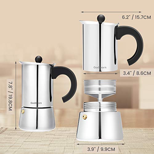 Stovetop Espresso Maker Moka Pot, Godmorn Italian Coffee Maker Percolator, 300ml/10oz/6 cup (espresso cup=50ml), Stainless Steel, Suitable for Induction Cooker, Thicken Wall, Heat Insulated C Handle - Thumbnail 6