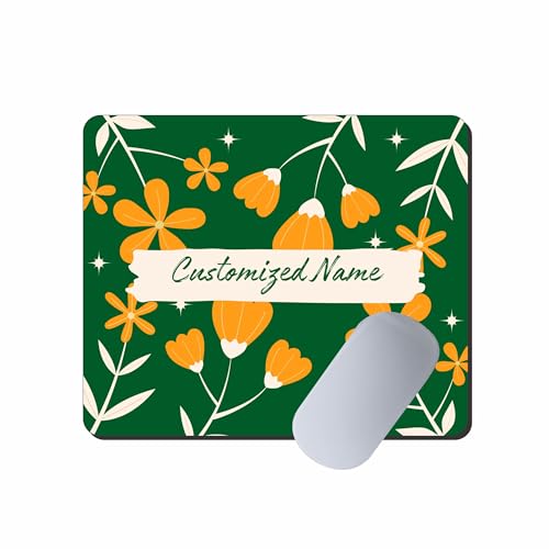 Image of Personalized Name Mouse Pad 9 x 7.5 Inch | Custom Floral Design Mouse Mat | Non-Slip Rubber Base & Smooth Surface for Office, Home & Gifting