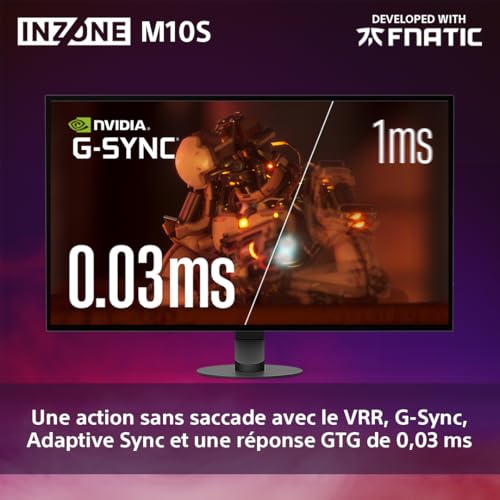 Sony INZONE M10S Moniteur de Jeu OLED QHD 27" : 1440p, 480Hz, 0.03ms GTG, DCI-P3 98,5%, G-Sync, Adaptive Sync, VRR, modèle co-développé avec Fnatic, 1300 nits, DisplayPort 2.1-2 x HDMI 2.1 - PC, PS5