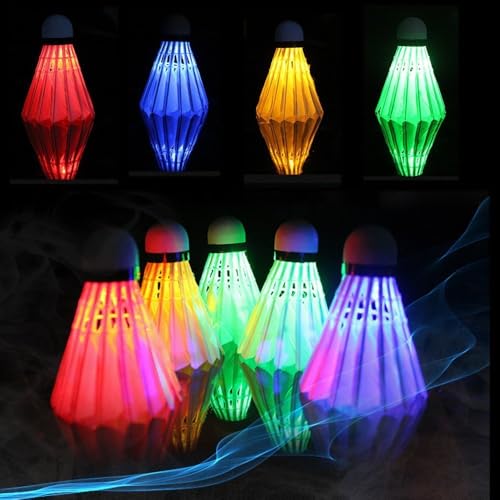 Image of Glow in The Dark Badminton Birdies,LED Badminton Shuttlecocks for Family Backyards Practice,4 /5 /6 PCS Nylon /Goose Feather Long Lasting Light Up Birdie Balls Set for Indoor Outdoor Sports