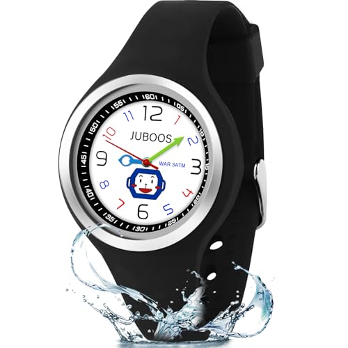 Juboos Kids Analog Watch for Boys Girls, 30 M Waterproof Child Silicone Wirstwatch Easy to Read for Ages 4-15, Removable Dial