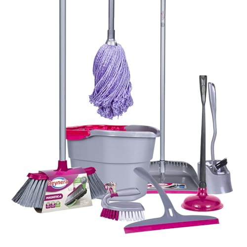 Opiniones y reviews de Cepillos y mopas - los más vendidos. 42 Reynera Kit de Limpieza Profesional Necesitas para Mantener tu Hogar Impecable - cubeta, Cepillo Sanitario, mop, limpiaventanas, recogedor, Cepillo, Bomba, Escoba
