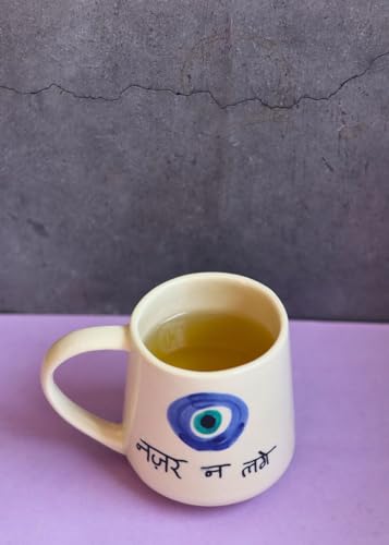 Image of WEAVING HOMES Ceramic Nazar Mugs for Office, Stylish Tea Cups for Woman, Modern Coffee Mug for Travel (300 Ml)