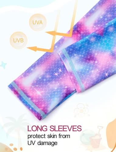 Image of Girls Swimsuit Long Sleeve Swim Shirt 3 Piece Rash Guard for Girls Bathing Suit with Boyshorts