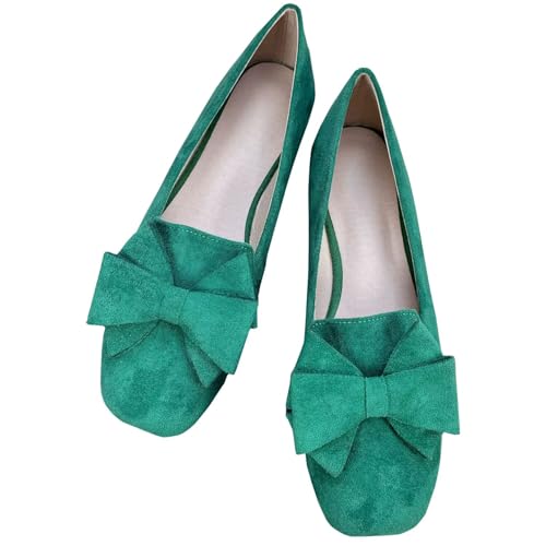 Image of WENJIAZHIZHI Square Toe Bow Ballet Slip-On | Classic Suede Finish,Chic Bow Detail,Effortless Everyday Style,Wedding Party Office,Plus Size Available