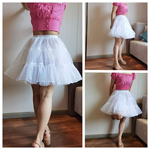 CHERRY LOVE Above Knee Tulle Ruffled Petticoat 50S Vintage Crinoline Underskirt Pleated Flared Skirt4