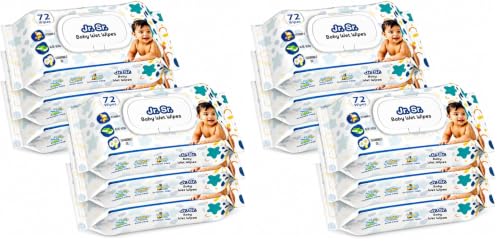 Image of Jr. Sr. Baby Wipes With Lid | 72 Wipes x Pack of 12, 432 Wipes | Safe & Moist Wet Wipes for Babies | Prevents Rashes & Redness with Goodness of Aloe Vera, Vitamin E & Chamomile Oil | No Paraben & No Alcohol