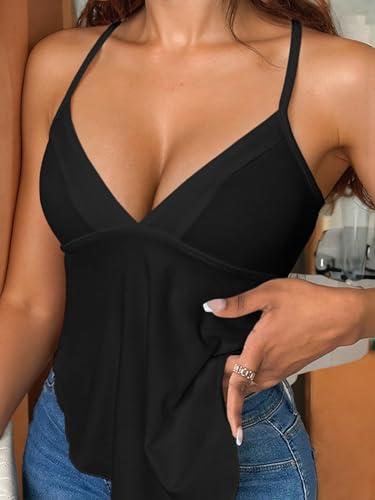 Womens Tie Back Tank Tops Criss Cross Deep V Neck Spaghetti Strap Sexy Backless Cami Tanks Going Out Trendy Top2
