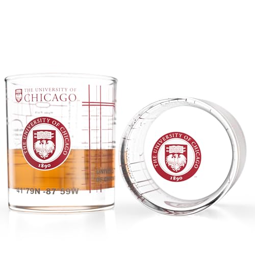 Image of Greenline Goods University of Chicago Maroons Whiskey Glasses Set of 2, 10 oz Rocks Glasses with Full-Color Logo & Campus Map - Officially Licensed Bourbon Glass Gift for Alumni & Fans