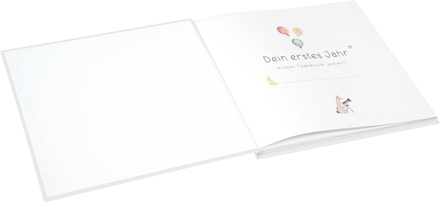 goldbuch 50 498 Baby Diary Full of Wonders Space White, Memory Album with 100 Illustrated Pages, Cover with Gold Embossing and Night Sky Motif, Baby Album Approx. 24.5 x 22.5 x 3.5 cm