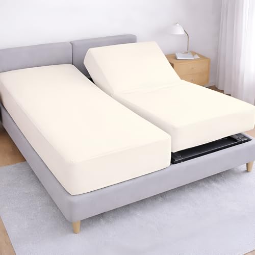 Split Queen Adjustable Bed Fitted Sheets, Soft Brushed Microfiber, Ivory