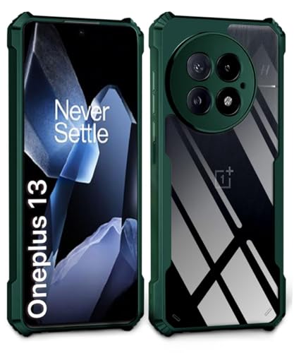 Image of WOW IMAGINE Shock Proof Clear Protective Back Case for 1+ OnePlus 13 - AirEDGE Technology | 360 Degree Camera Protection | Transparent Hybrid Back Case Mobile Cover - Green