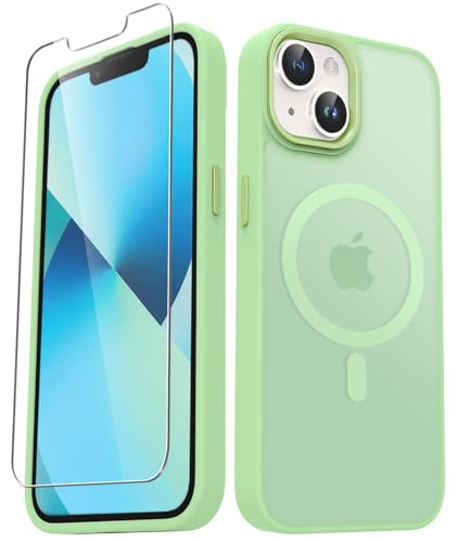 Image of for iPhone 14 Case, iPhone 13 Case, Matte Magnetic Case, Mint Green | Fit for Magsafe, Screen Protector Included, Matte Translucent Frosted Slim Shockproof Protective Phone Cover