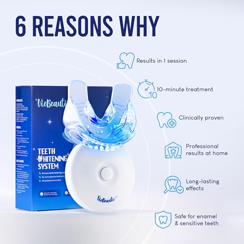 VieBeauti Teeth Whitening Kit with LED Light for Sensitive Teeth, 35% Carbamide Peroxide, Remineralizing Gel for Fast Results Mint