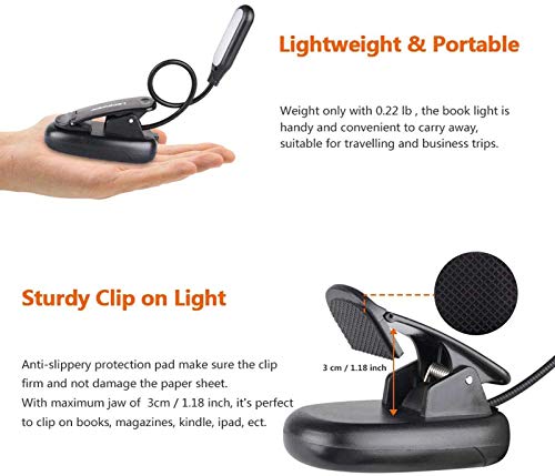 Lepower Clip On Book Light/Reading Light/Clip Light With 5 Led Eye Care, 3 Color Changeable, Portable Reading Lamp, Battery & Usb Operated, Bed Light For Kids, Bookworms, Students #TOP4
