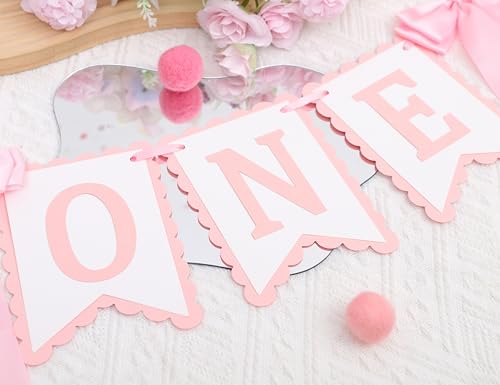 Image of Bow First Birthday High Chair Banner - Pink Bow 1st Party Decoration,Coquette First High Chair Banner,Coquette One Birthday Photo Prop (bow 1st)