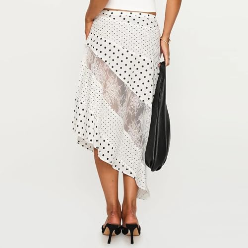 Women Y2K Midi Skirt Lace Patchwork Irregular Hem Long Skirt Summer Spring Floral Polka Dot Print Going Out Skirts2