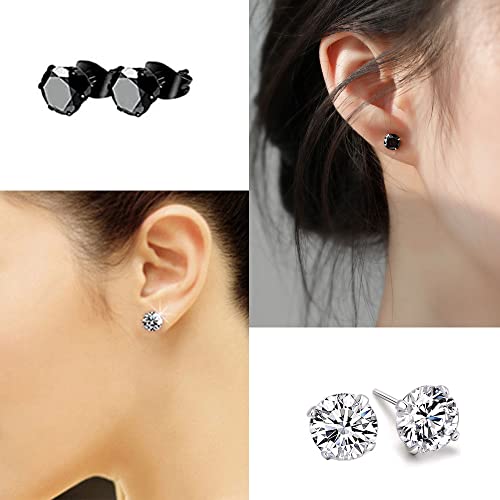 20 Pairs Stainless Steel Stud Earrings Set for Women Men Black Silvery Round Disc Ball Square Cubic Zircon Studs Dangle Earrings Fashion Small Huggie Hoops Jewelry4
