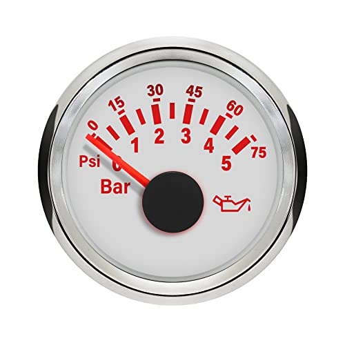 ELING Auto Marine Oil Pressure Gauge Press Meter 0-5 Bar 0-75 PSI with Backlight 52mm(2") 12V 24V