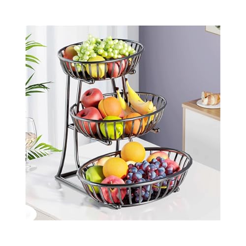 HTYUKFDG Cesta de Frutas de Alambre de Metal de 3 Niveles Tazón de Frutas de tazón múltiples Cesta de Almacenamiento de Vegetales de múltiples Capas para bocadillos de Pan
