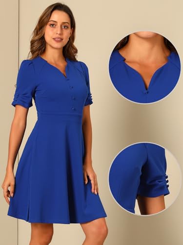 Image of Allegra K Formal Work Dress for Women's Puffy Sleeve A-Line V Neck Office Dresses