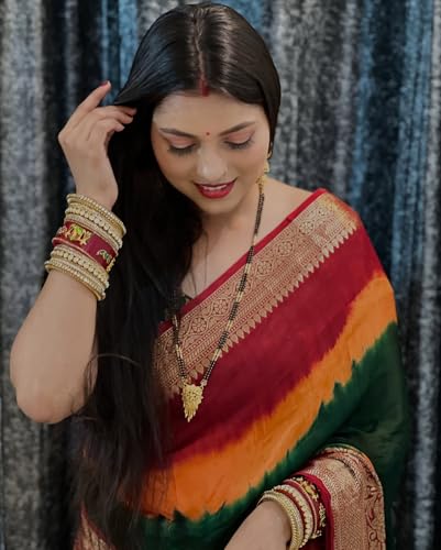 Image of Wedding Bandhani Art Silk Saree with Blouse Piece - Traditional Tie Dye 3D Concept Multicolor Festival Yellow Color Georgette Saree