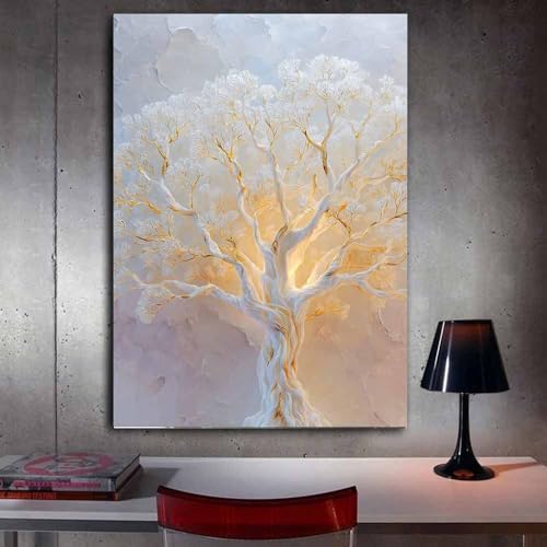 Arbre de vie tableau mural moderne blanc encadré pour salon - 3