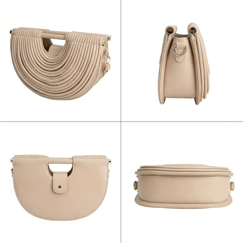 Image of Elegant Half Round Chinc Woven PU Leather Lou Top Handle Bag for Women Formal Evening Clutch Purses