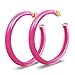 Gold Plated Sterling Silver Clear Lucite/Neon Pink 60MM Large Open Hoop Earrings - Round Flat Edge