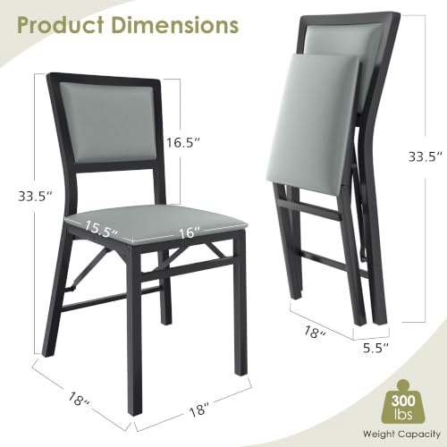 VECELO Folding Dining Chairs Set of 2, Metal Padded Foldable Seating with Comfortable Faux Leather, Space-Saving Portable Guest Seats for Kitchen & Office, No Assembly, Slate Grey by VECELO - Used condition - Image 2