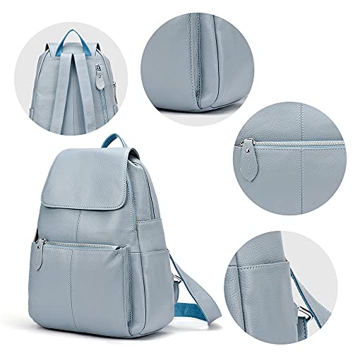 Image of zency 15 Colors Real Soft 100% Genuine Leather Women Backpack Fashion Ladies Travel Bag Preppy Style For Woman (Blue Grey)