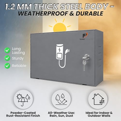 Image of FORNICK Electric Two-Wheeler Charger Box with Lock - Durable Metal Body, Weatherproof, Inbuilt 15 AMP Plug & MCB for Safety - Wall Mountable, Compatible with Ola, Ather, Bajaj, TVS, and More