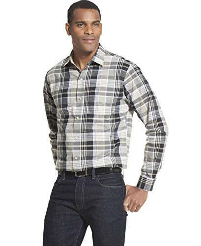 Van Heusen Men's Air Long Sleeve Button Down Shirt, Black, XX-Large