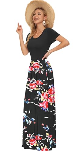 Image of AUSELILY Women's Classic Short Sleeve Loose Plain Casual Long Maxi Dresses for Women 2026