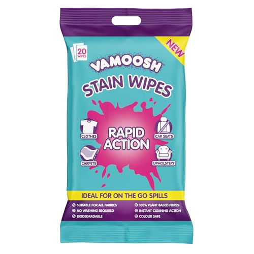 Vamoosh Rapid Stain Remover Wipes (Pack of 20) Instant Stain Remover for Clothes Carpets & Upholstery Biodegradable & Plastic-Free - Vamoosh Laundry Wipes