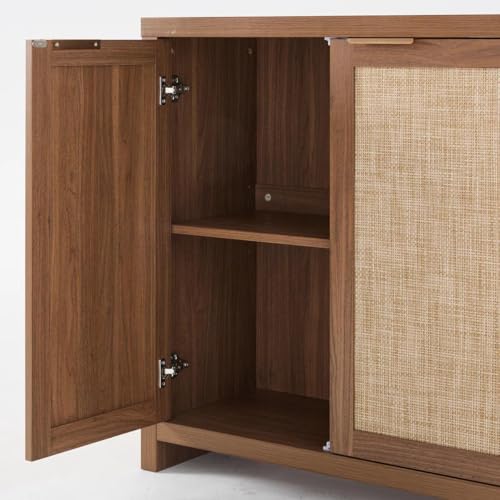 Image of OAKHAM HOME Rattan Sideboard Cabinet for Living Room, Brown | Buffet Cabinet with 2 Soft-Close Doors, Adjustable Shelves and 110 lbs Top, For Living Room, Kitchen, Entryway