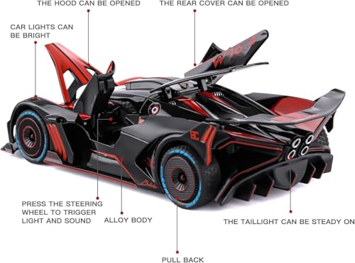 Image of Bugatti Bolide 1:24 Scale Exclusive Alloy Metal Pull Back Die-Cast Car Scale Model With Sound Light Mini Auto Toy Metal Model Toy Car With Sound And Light(Design-73), Multicolor