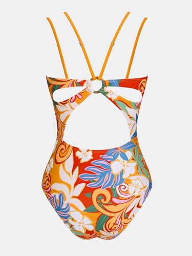 Image of CUPSHE Women's V Neck One Piece Cutout Tummy Control Swimsuit | Double Adjustable Straps,Back Cutout,O Ring,Soft Removable Cups,Flattering Bathing Suit For Vacation And Beach