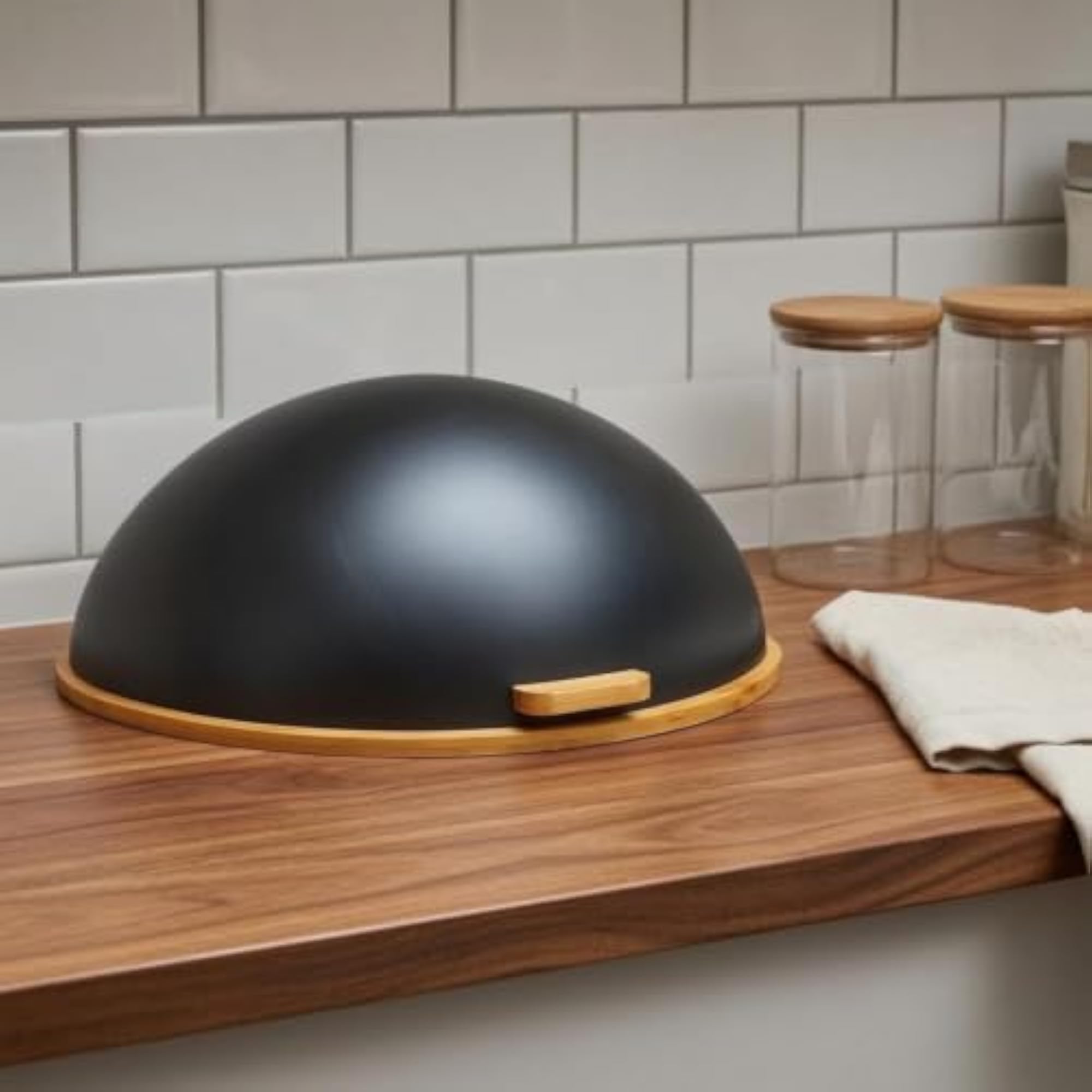 Bamboo Bread Storage Box with Domed Lid, Slim Design