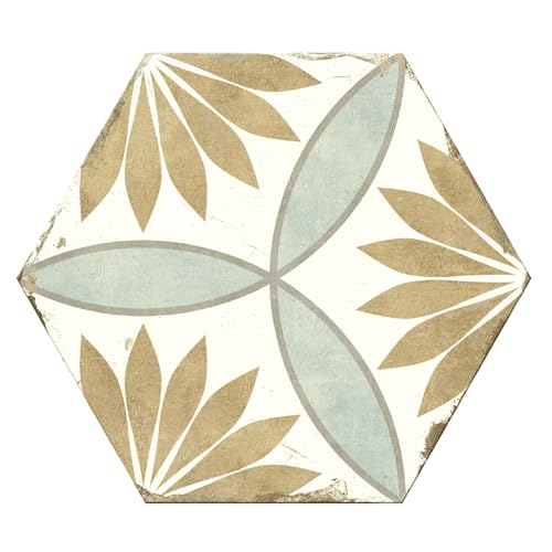 Tenedos Sahara Bloom Hexagon Porcelain Tile – Beige and Blue